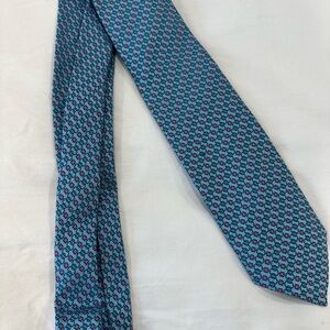 Hermes Blue and Red Geometric Silk Tie